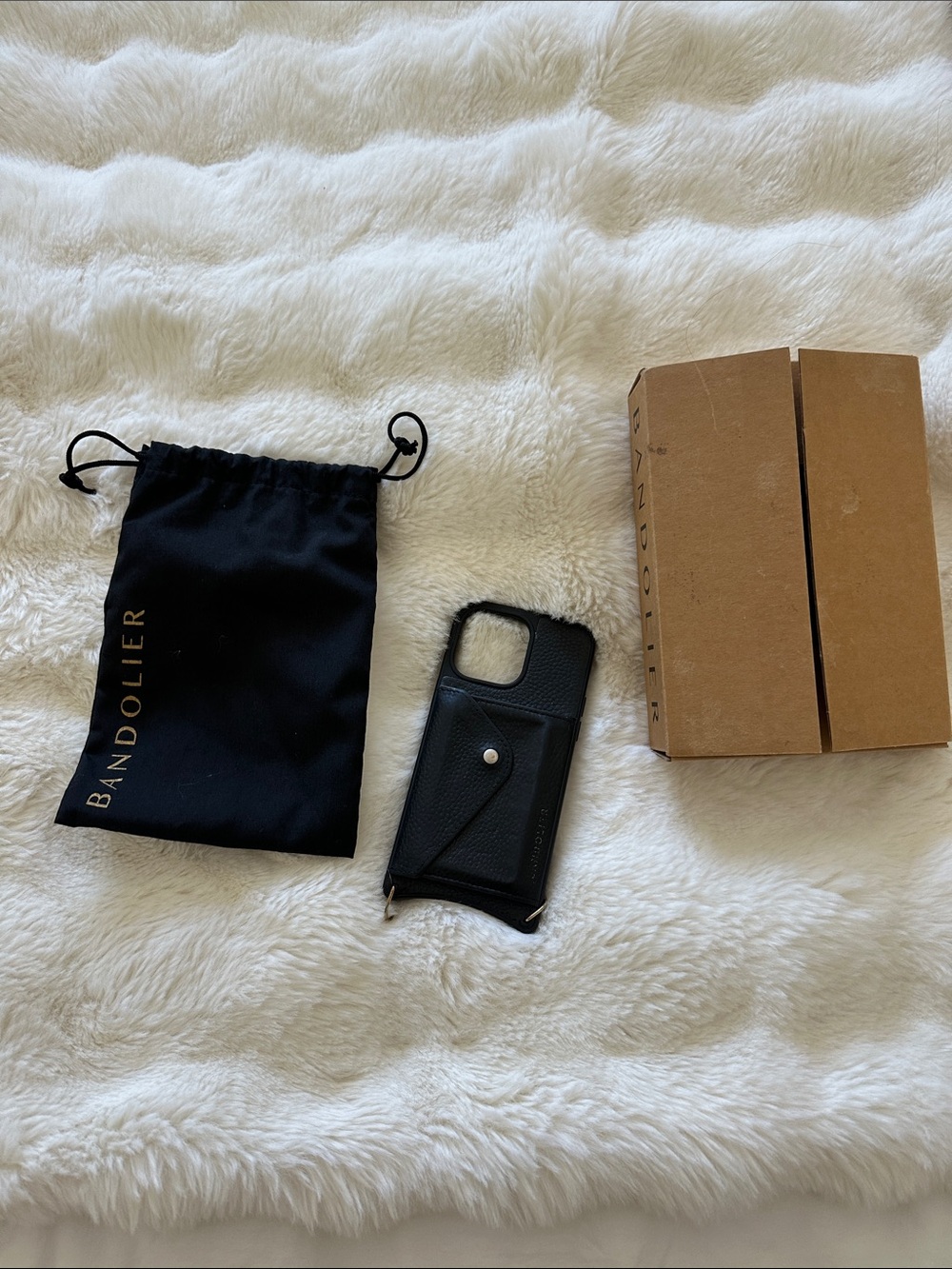 Bandolier Black Leather Crossbody Phone Case with Card Pocket  iPhone 14 Pro Max
